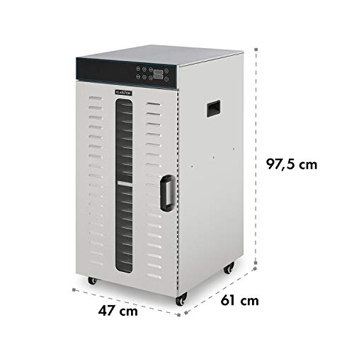 Klarstein Dörrautomat Edelstahl – 4.000-W-Dörrgerät, 48 Edelstahl-Einlegeböden, 30–90 °C, 24-Stunden-Timer, 6 Ventilatoren, 2 Trockenkammern, 50–55 dB, ideal für Obst, Gemüse, Fleisch, Kräuter, Silber