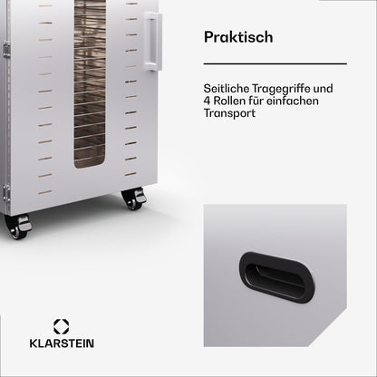 Klarstein Dörrautomat Edelstahl – 4.000-W-Dörrgerät, 48 Edelstahl-Einlegeböden, 30–90 °C, 24-Stunden-Timer, 6 Ventilatoren, 2 Trockenkammern, 50–55 dB, ideal für Obst, Gemüse, Fleisch, Kräuter, Silber