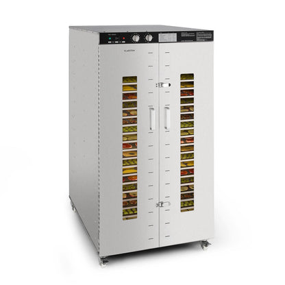 Klarstein Dörrautomat Edelstahl – 4.000-W-Dörrgerät, 48 Edelstahl-Einlegeböden, 30–90 °C, 24-Stunden-Timer, 6 Ventilatoren, 2 Trockenkammern, 50–55 dB, ideal für Obst, Gemüse, Fleisch, Kräuter, Silber