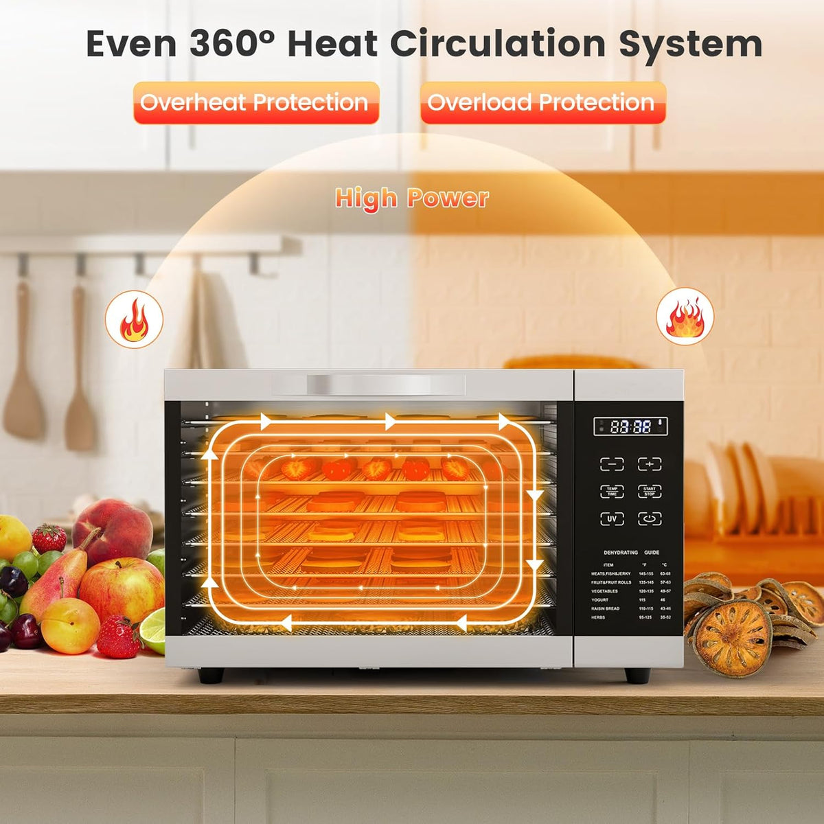 RELAX4LIFE Dörrautomat Edelstahl, Dörrgerät Temperatur einstellbar 30-70℃, Food Dehydrator inkl. 8 Edelstahl-Dörrtabletts, Touch-Display, 24 Std, für Lebensmittel Fleisch Früchte Gemüse