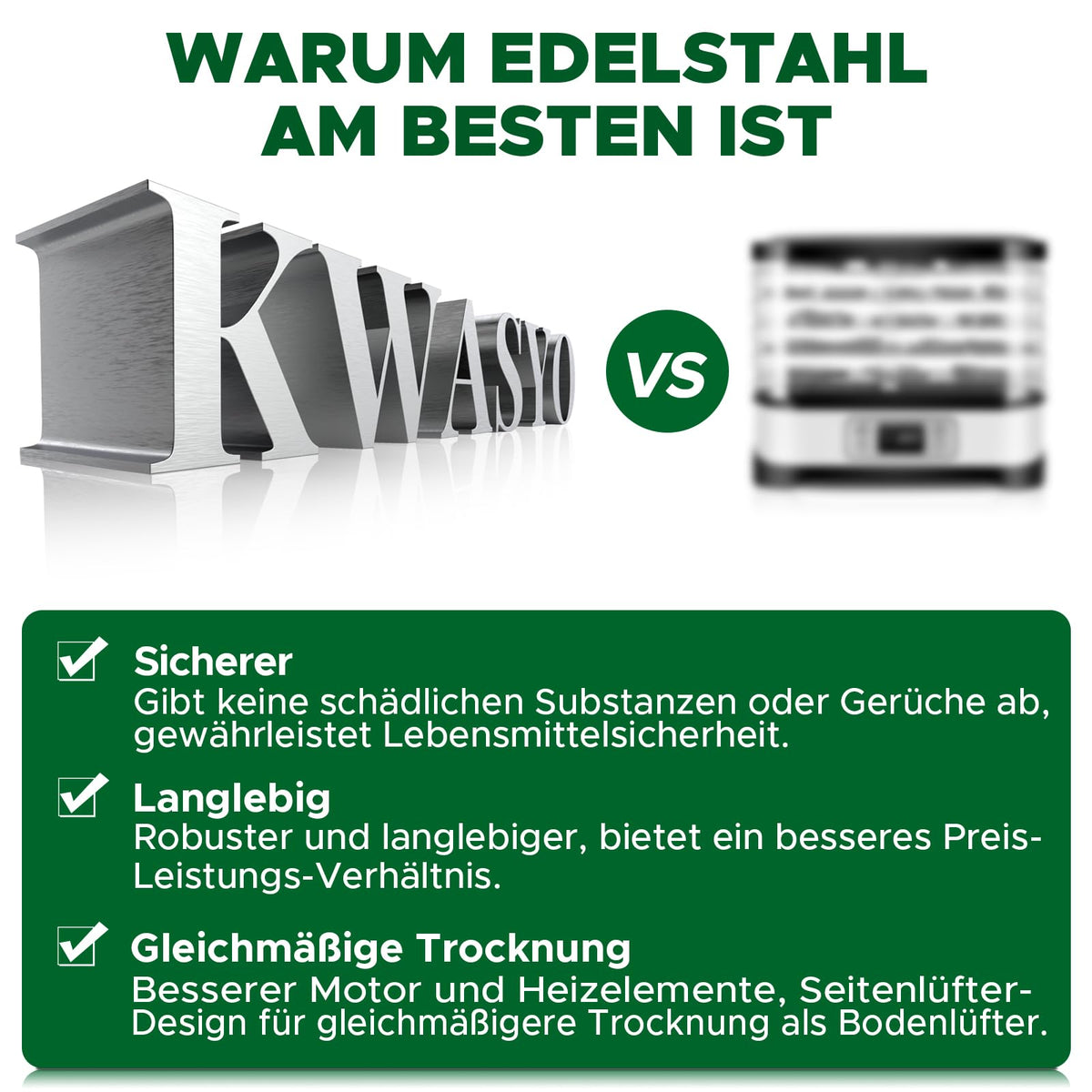 Kwasyo Dehydrator Stainless Steel, Double Fan 360° Efficient Dry, Dehydrator 12 Levels, 20-90°C Temperature Control, 24 Hour Timer, Overheating Protection, Recipe Book for Meat, Fruit, Vegetables,